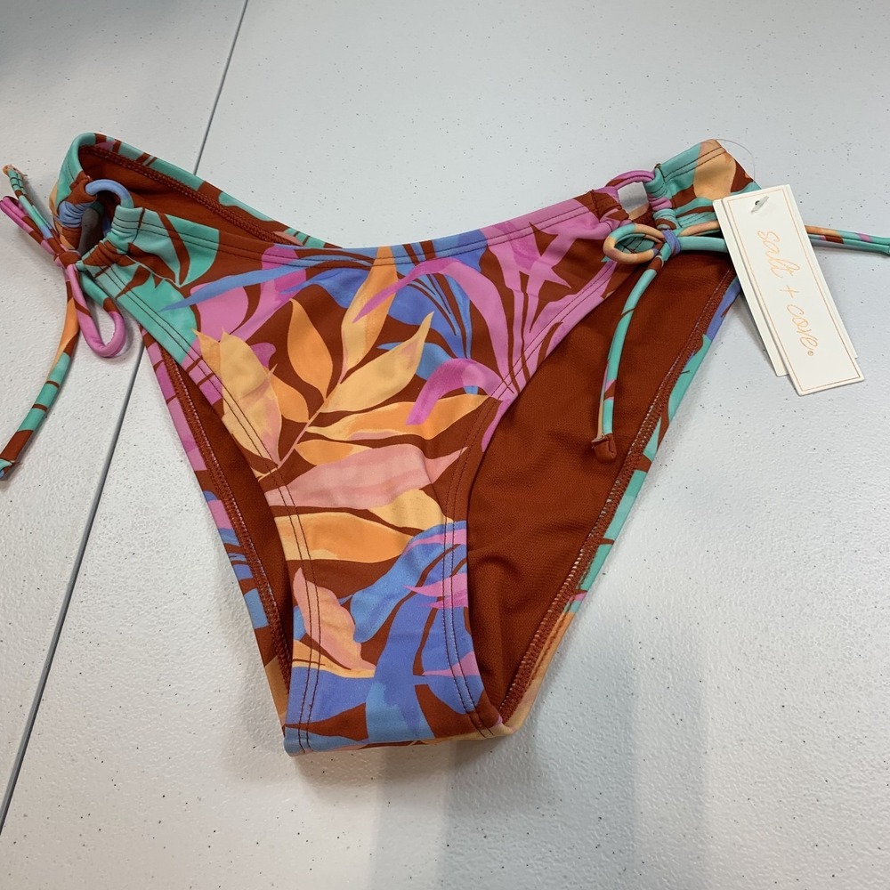 Salt & Cove Junior's Swim Bikini Bottom L Looped Side Scooped Tropical Floral